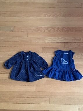 Calvin Klein Navy Polka Dot Long-Sleeve Dress & Royal Blue Ruffle Tank Dress